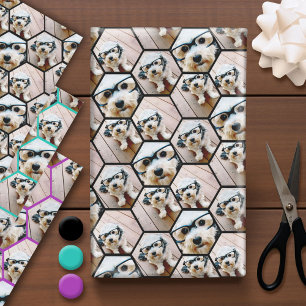 4 Photo Collage in a funky hexagon pattern Wrapping Paper Sheets