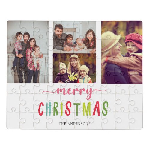 4 photo collage Merry Christmas colorful cute Jigsaw Puzzle