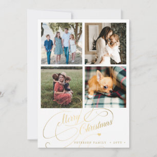 4 photo collage Merry Christmas elegant script Holiday Card