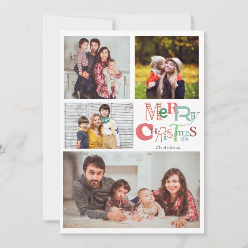 4 Photo Collage Merry Christmas Typography Holiday Card
