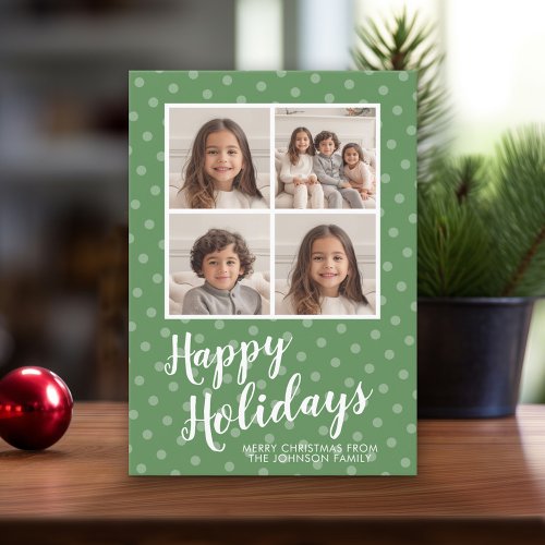 4 Photo Collage Merry Christmas Whimsical Polkadot Holiday Card
