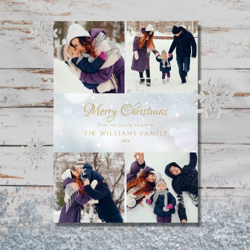 4 Photo Collage Merry Christmas Winter Frost Holiday Card