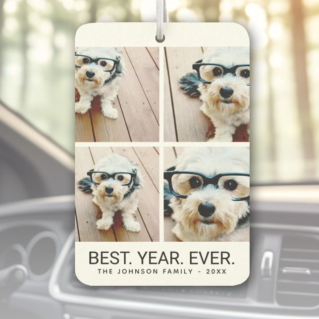 4 Photo Collage Minimalist - Best Year Ever Air Freshener (Custom Air Freshener with Photo Collage)