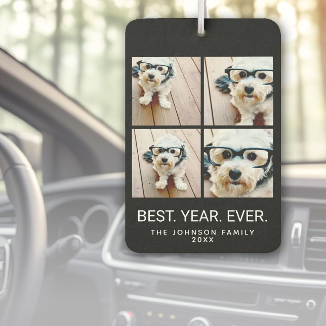 4 Photo Collage Minimalist - Best Year Ever black Air Freshener (Custom Air Freshener with Photo Collage)