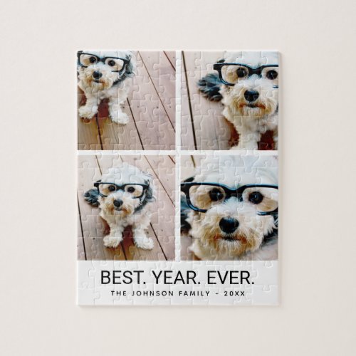 4 Photo Collage Minimalist _ Best Year Ever black Jigsaw Puzzle