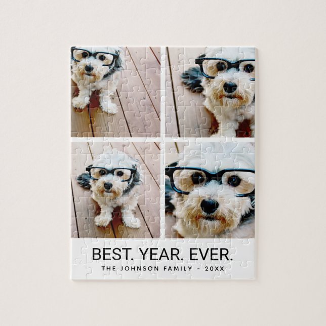 4 Photo Collage Minimalist - Best Year Ever black Jigsaw Puzzle (Vertical)