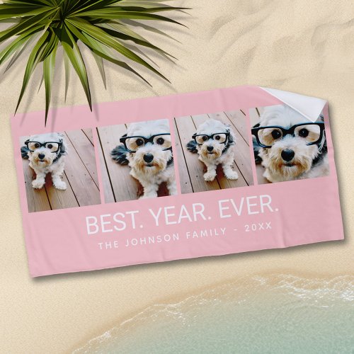 4 Photo Collage Minimalist _ Best Year Ever blush Beach Towel