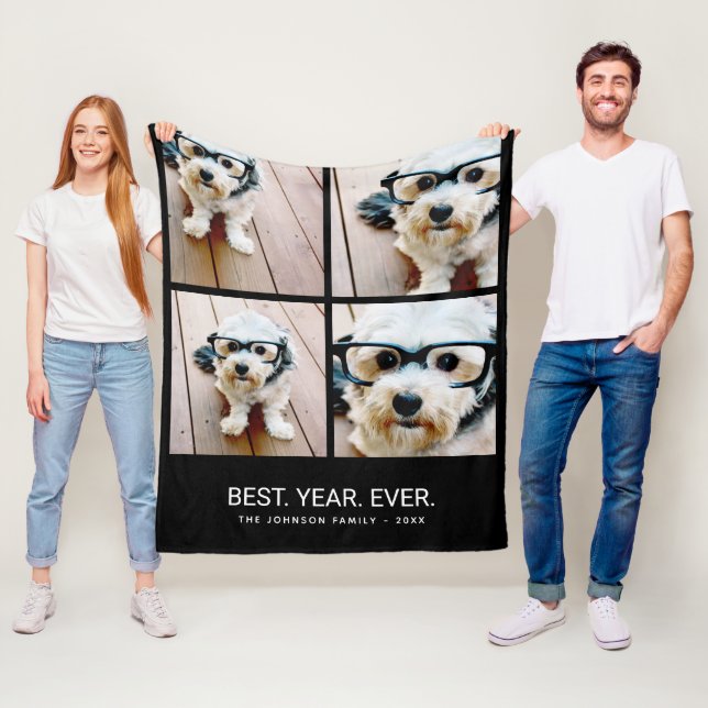 4 Photo Collage Minimalist - Best Year Ever Fleece Blanket (In Situ)
