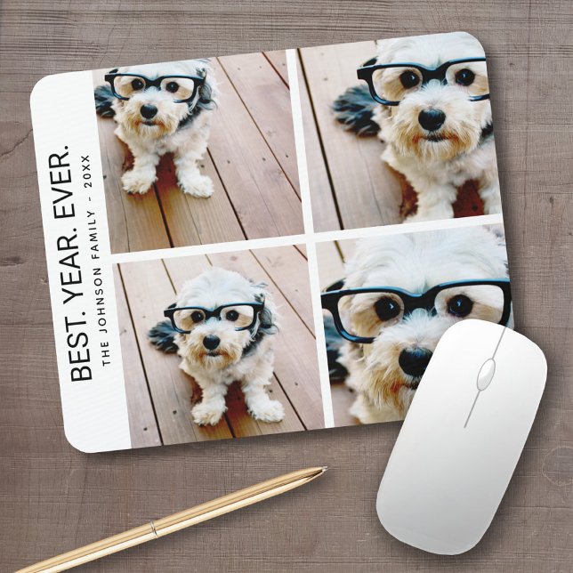 4 Photo Collage Minimalist - Best Year Ever Mouse Pad (Personalized mousepad - add your photos and custom text)