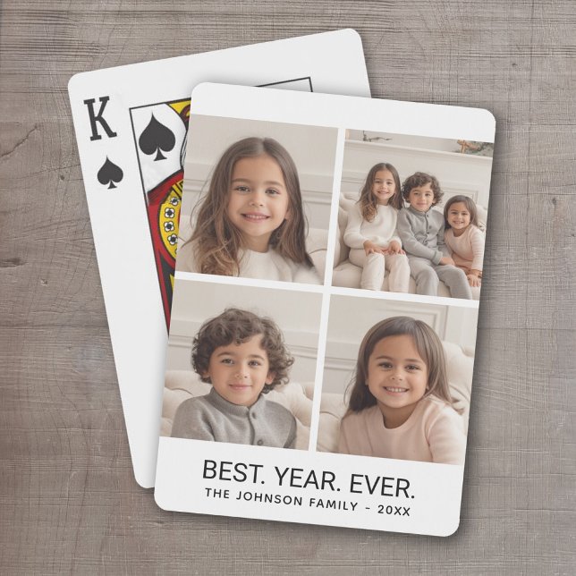 4 Photo Collage Minimalist - Best Year Ever Poker Cards (Personalized Playing Cards - 4 Photos)