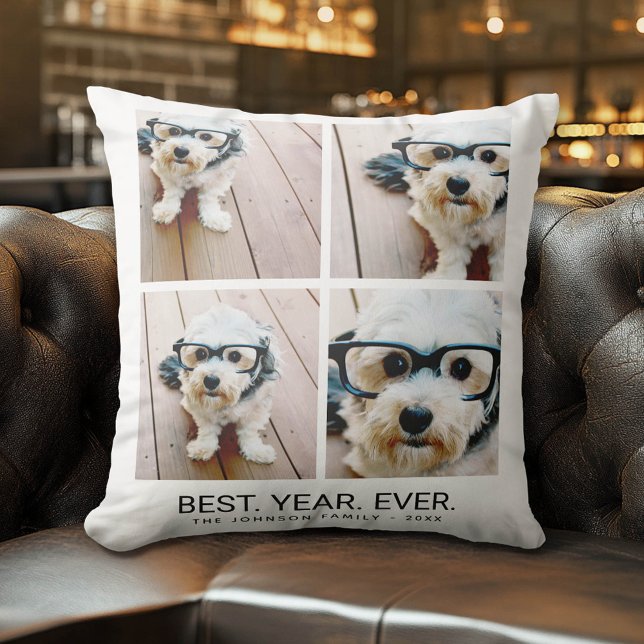 4 Photo Collage Minimalist - Best Year Ever Throw Pillow (Custom Photo Pillow)