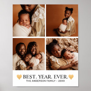 4 Photo Collage Minimalist Heart Best Year Ever Poster