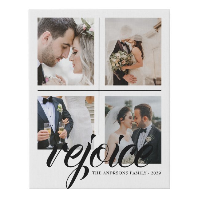 4 Photo Collage Minimalist - rejoice black white Faux Canvas Print (Front)