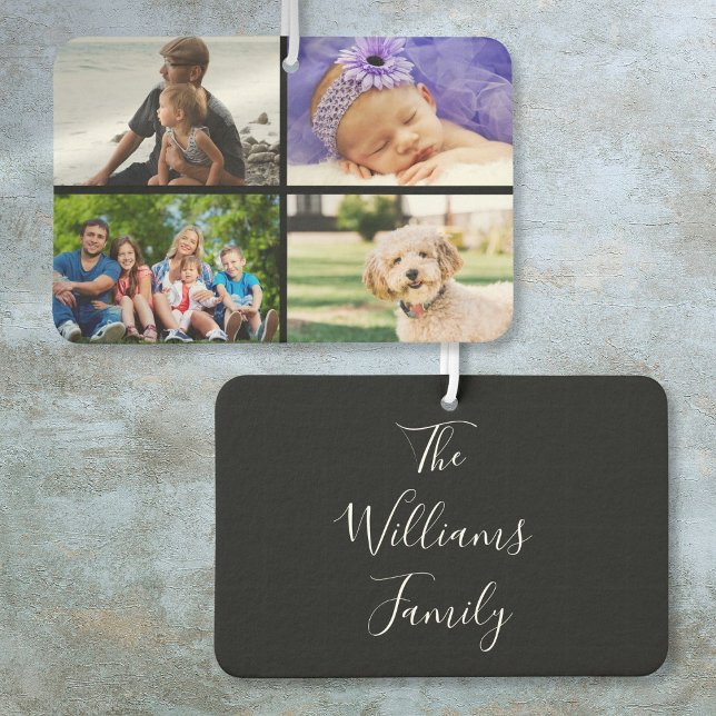 4 Photo Collage Modern Elegant Script Name Air Freshener (4 Photo Collage Modern Elegant Script Name Air Freshener)