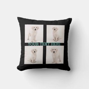 4 Photo Collage Modern Family Style Custom Black T Throw Pillow