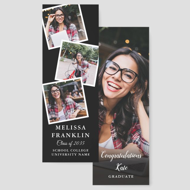 4 Photo Collage Modern Graduation Bookmarks (Front & Back)