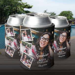 4 Photo Collage Modern Graduation Party Can Cooler