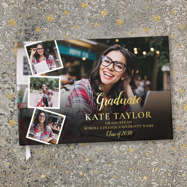  4 Photo Collage Modern Graduation Party Foil Guest Book (4 Photo Collage Modern Graduation Party Foil Guest Book)