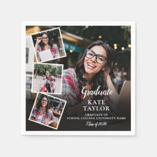 4 Photo Collage Modern Graduation Party Napkins
