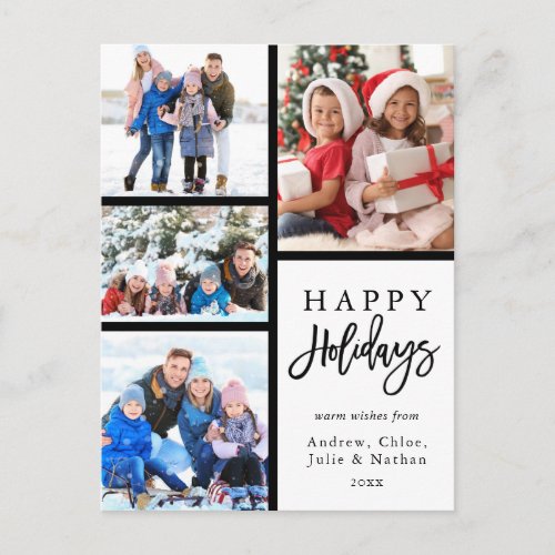 4 Photo Collage Modern Happy Holidays Holiday Postcard
