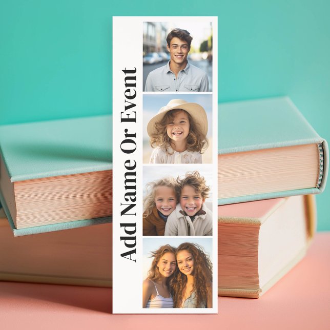 4 Photo Collage - Modern Minimal Black White Bookmarks (Custom Photo Bookmark)