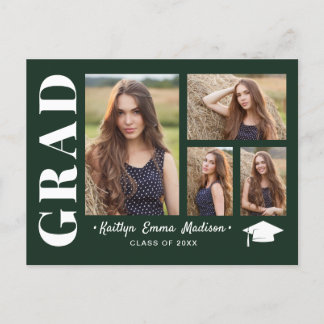 4 Photo Collage Modern Script Green Grad Postcard