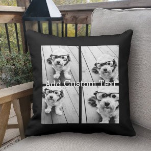4 Photo Collage Modern Square Layout Black Throw Pillow