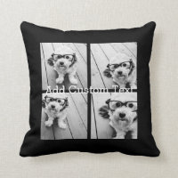 4 Photo Collage Modern Square Layout Black Throw Pillow