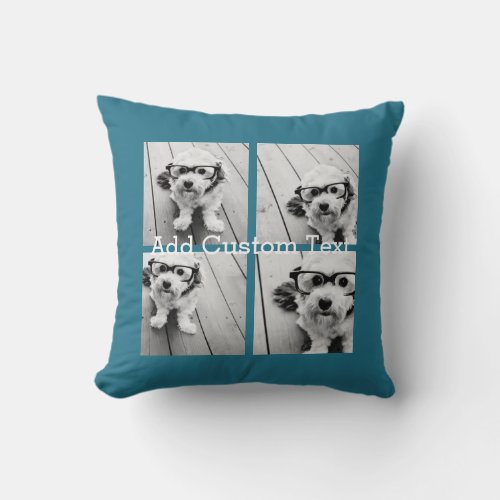 4 Photo Collage Modern Square Layout BLue Throw Pillow