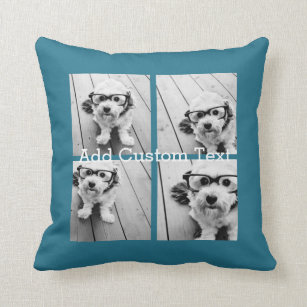 4 Photo Collage Modern Square Layout BLue Throw Pillow
