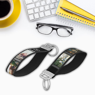 4 Photo Collage Monogram Family Keepsake  Wrist Keychain