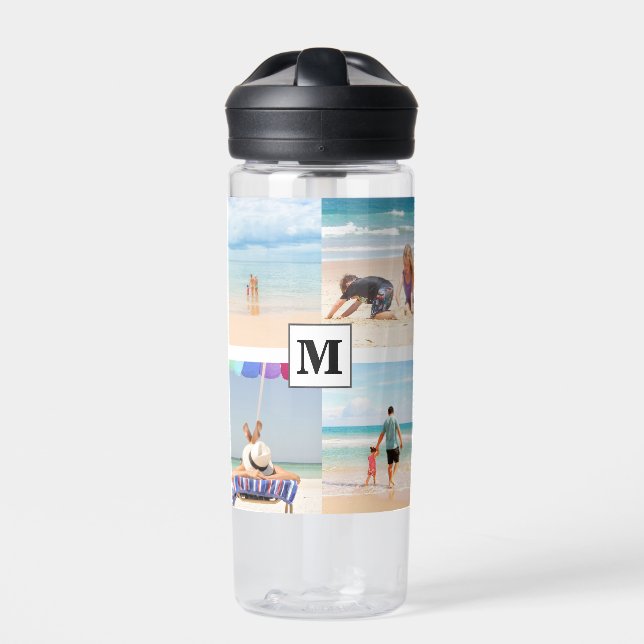 4 Photo Collage Monogram Kailua Kona Hawaii Water Bottle (Front)