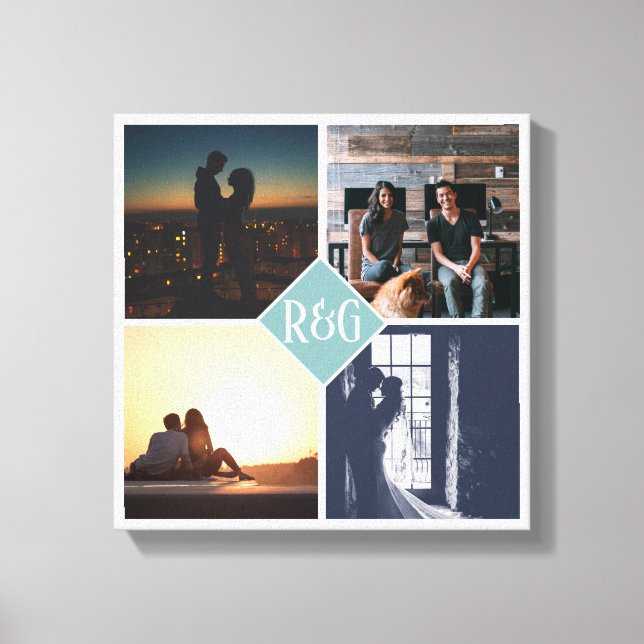 4 Photo Collage Monogrammed Canvas Print (Front)