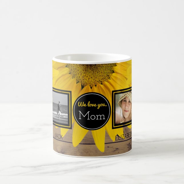 4 Photo Collage Mothers Day Mom Rustic Sunflowers Coffee Mug (Center)