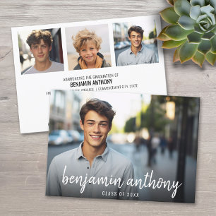 4 Photo Collage Name in Script - Graduation Invitation