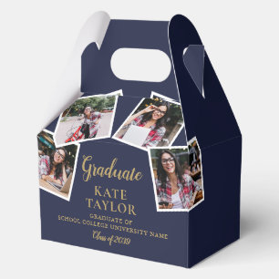 4 Photo Collage Navy And Gold Graduation Party Favor Boxes