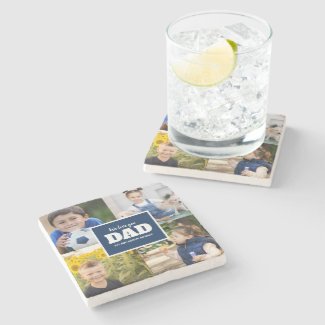4 Photo Collage Navy Blue Father We Love You Dad  Stone Coaster