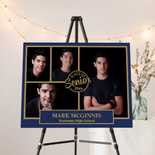 4 Photo Collage Navy Blue Gold Graduation Party Foam Board