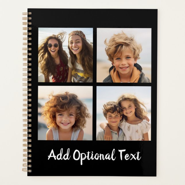 4 Photo Collage Optional Text -- Can Edit Black Planner (Front)