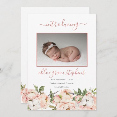 4 Photo Collage Peonies Floral Girl Birth Announce Announcement