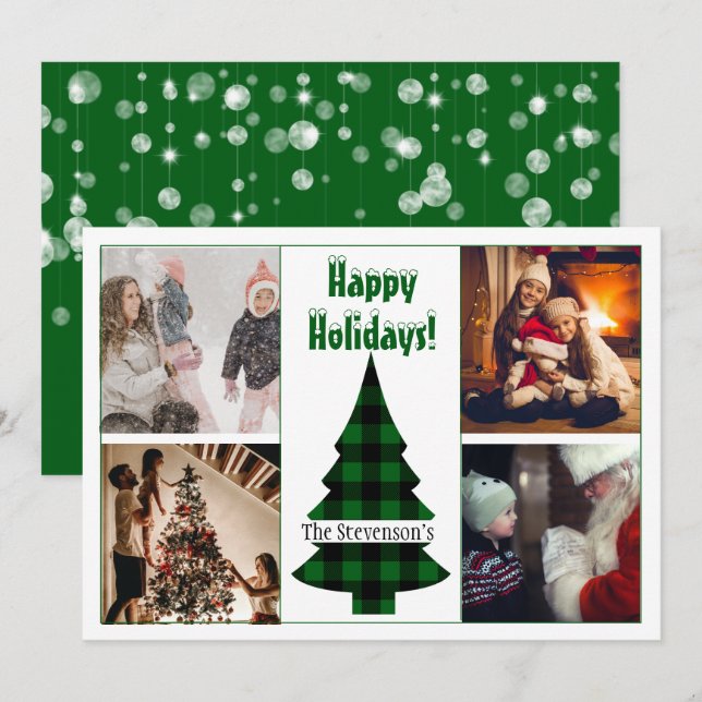 4 Photo Collage Personalized Holiday Card (Front/Back)