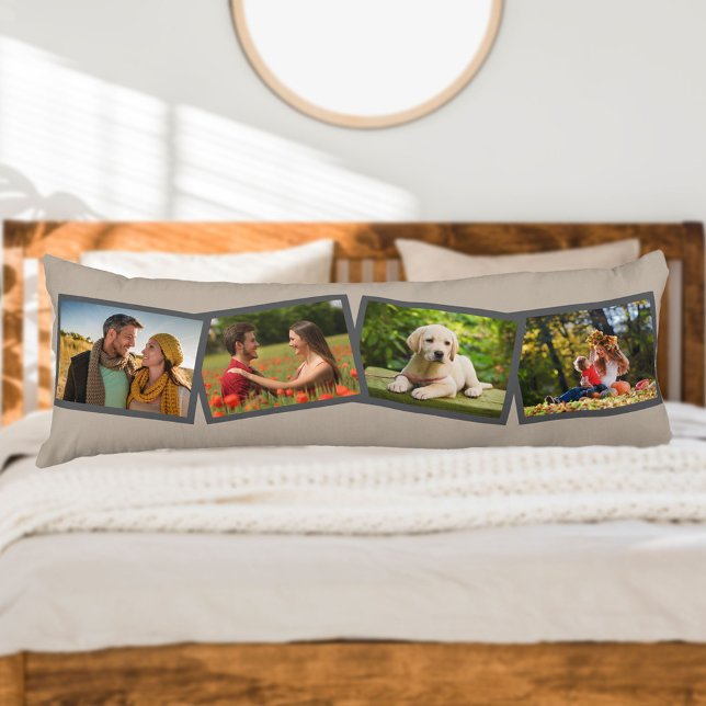 4 Photo Collage Personalized Neutral Mushroom Body Pillow (Creator Uploaded)