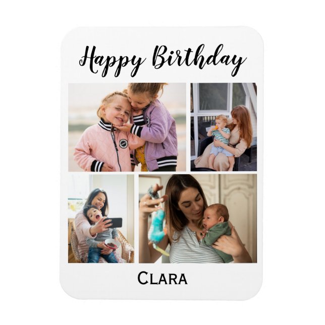 4 Photo Collage Personalized Script Birthday Magnet (Vertical)