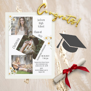 4 Photo Collage Personalized White Graduation Announcement