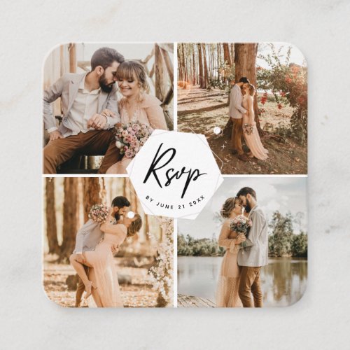4 Photo Collage Photography Wedding RSVP QR Code   Enclosure Card