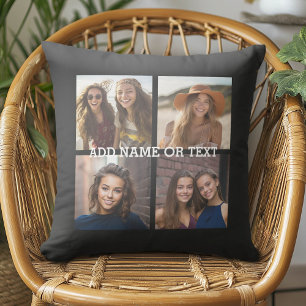 4 Photo Collage - PICK YOUR BACKGROUND COLOR Throw Pillow