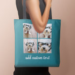 4 Photo Collage - PICK YOUR BACKGROUND COLOR Tote Bag<br><div class="desc">Use four square photos to create a unique and personal gift. Or you can keep the hipster puppy and make a trendy keepsake. If you need to adjust the pictures,  click on the customize tool to make changes.</div>
