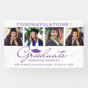 4 Photo Collage Purple And White 2025 Graduation Banner