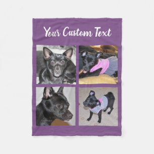 4 Photo Collage Purple Fleece Dog Blanket