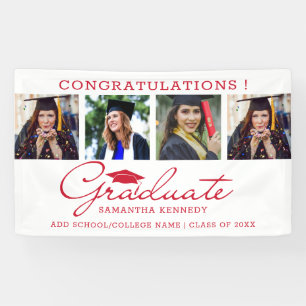 4 Photo Collage Red And White 2025 Graduation Banner